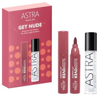 Astra Make-Up Set Trucco Get Nude Sleepover Pennarello Overlining Labbra 06 Overnight e My Gloss Light e Shine Lucidalabbra Astra Make-Up Set Trucco Get Nude Sleepover Pennarello Overlining Labbra 06 Overnight e My Gloss Light e Shine Lucidalabbra