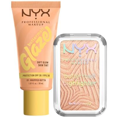 NYX PROFESSIONAL MAKEUP Fondotinta Buttermelt Glaze Colore 01 Whipped Butta SPF 30 Coprenza Modulabile 30ml + Illuminante Buttermelt Highlighter Colore 10 Glaze it Butta Finish Perlato 5g Set da 2 NYX PROFESSIONAL MAKEUP Fondotinta Buttermelt Glaze Colore 01 Whipped Butta SPF 30 Coprenza Modulabile 30ml + Illuminante Buttermelt Highlighter Colore 10 Glaze it Butta Finish Perlato 5g Set da 2