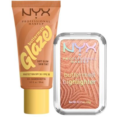 NYX PROFESSIONAL MAKEUP Fondotinta Buttermelt Glaze Colore 03 Cashew Butta SPF 30 Coprenza Modulabile 30ml + Illuminante Buttermelt Highlighter Colore 35 Butta in Bronze Finish Perlato 5g Set da 2 NYX PROFESSIONAL MAKEUP Fondotinta Buttermelt Glaze Colore 03 Cashew Butta SPF 30 Coprenza Modulabile 30ml + Illuminante Buttermelt Highlighter Colore 35 Butta in Bronze Finish Perlato 5g Set da 2