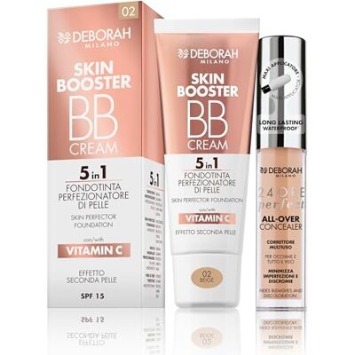DEBORAH Milano -Set Makeup BB Cream Skin Booster, SPF 15, 02 Beige, con Vitamina C, Effetto Seconda Pelle, 30ml e Correttore Fluido 24 Ore Perfect All-Over, 03 Sand, Waterproof e Long Lasting, 5.5gr DEBORAH Milano -Set Makeup BB Cream Skin Booster, SPF 15, 02 Beige, con Vitamina C, Effetto Seconda Pelle, 30ml e Correttore Fluido 24 Ore Perfect All-Over, 03 Sand, Waterproof e Long Lasting, 5.5gr