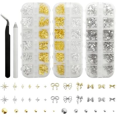 CARANNACLTD Metallo 3D Nail Decorazione, 3 Scatola Charm Dorati per Unghie, Stelle Fiocchi Cuore d'amore Fiore Rivetti Unghie Artistiche Gioielli per Ragazze e Donne, Decorazioni Nail Art CARANNACLTD Metallo 3D Nail Decorazione, 3 Scatola Charm Dorati per Unghie, Stelle Fiocchi Cuore d'amore Fiore Rivetti Unghie Artistiche Gioielli per Ragazze e Donne, Decorazioni Nail Art