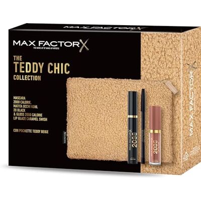 Max Factor , Cofanetto Regalo Donna Teddy Chic, Pochette in morbido tessuto teddy con Mascara 2000 Cal Black + Matita Occhi Khol Kajal 20 Black + Gloss Lip Glaze Caramel Swish Max Factor , Cofanetto Regalo Donna Teddy Chic, Pochette in morbido tessuto teddy con Mascara 2000 Cal Black + Matita Occhi Khol Kajal 20 Black + Gloss Lip Glaze Caramel Swish