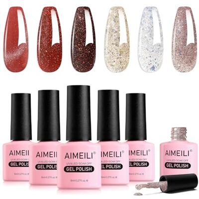 AIMEILI Smalto San Valentino Smalto Semipermanente Rosa per Unghie Set in Gel Lampada UV LED Unghie Nail Polish Gift Set 64, 6x8ML AIMEILI Smalto San Valentino Smalto Semipermanente Rosa per Unghie Set in Gel Lampada UV LED Unghie Nail Polish Gift Set 64, 6x8ML