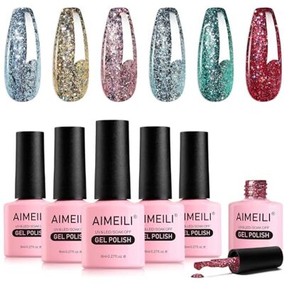AIMEILI Smalto Semipermanente Glitter Gel Unghie Kit Super Shine Semipermanenti Colorati in Gel Soak Off UV LED Gel Nail Polish per Manicure Set 56, 6x8ML AIMEILI Smalto Semipermanente Glitter Gel Unghie Kit Super Shine Semipermanenti Colorati in Gel Soak Off UV LED Gel Nail Polish per Manicure Set 56, 6x8ML