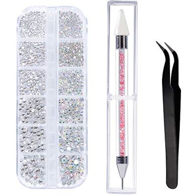 ISIYINER Strass in Cristallo per Nail Art, 6 Dimensioni Cristalli per Unghie AB e Strass in Cristallo Trasparente con Pinzette e Penna per Raccogliere Strass 1440 Pezzi ISIYINER Strass in Cristallo per Nail Art, 6 Dimensioni Cristalli per Unghie AB e Strass in Cristallo Trasparente con Pinzette e Penna per Raccogliere Strass 1440 Pezzi