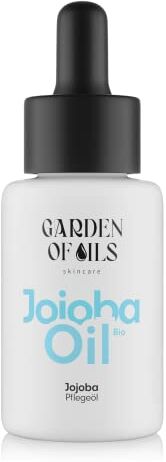 GARDEN OF OILS skincare Olio di jojoba biologico pressato a freddo, 100% puro, olio idratante per corpo, viso, capelli, barba, unghie, senza esperimenti su animali e vegani, olio di jojoba in bottiglia di vetro con pompon,