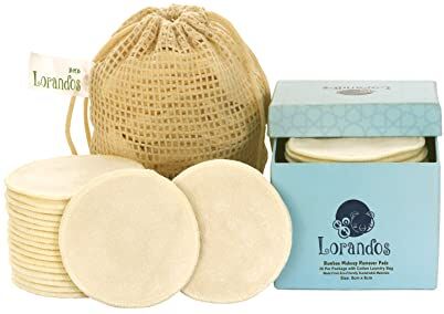 Lorandos 20 tamponi riutilizzabili per rimuovere il trucco con bucato lavabile e scatola di immagazzinaggio, in cotone di bambù per tutti i tipi di pelle, senza sostanze chimiche, regalo ecologico,