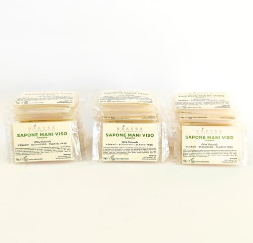 AMAS 30 pezzi Sapone Mani Viso Monouso con olio di canapa-ECOLOGICO 100% PLASTIC FREE-linea cortesia per Hotel Alberghi B&B-Fatto a Mano in Italia- Vegano Naturale