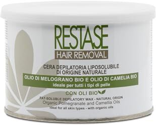 RESTASE Cera Depilatoria Liposolubile, Vaso da 400 ml, con Olio di Melograno e Olio di Camelia Bio per Tutti i Tipi di Pelle