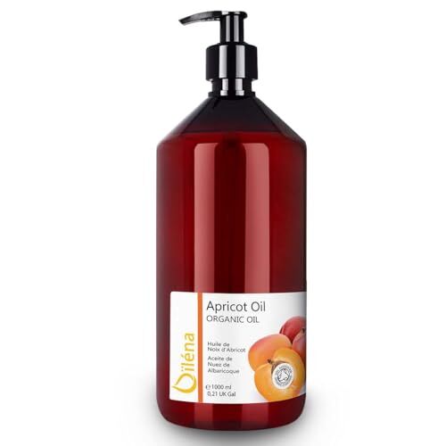 Oïléna Olio di Albicocca BIO Nativo Extravergine 100% Puro Spremuto a Freddo Olio Abbronzante Olio Doposole Olio Bebe Olio Unghie Cuticole Viso, Corpo, Capelli 1000 ml