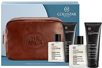 Collistar Uomo Cofanetto Regalo con Dopobarba Pelli Sensibili 100 ml + Doccia Shampoo 3 in 1 100 ml + Trousse Pelle