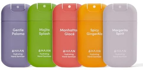 HAAN Confezione 5 Spray igienizzante per le mani idratante con aloe vera Hand sanitizer ricaricabile Colección Shake it up 5x30ml