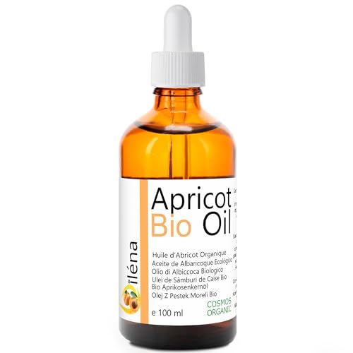 Oïléna Olio di Albicocca BIO Nativo Extravergine Olio di nocciolo Albicocca 100% Puro Spremuto a Freddo Olio Abbronzante Olio doposole Olio bebe Olio unghie cuticole Viso, Corpo, Capelli 100 ml