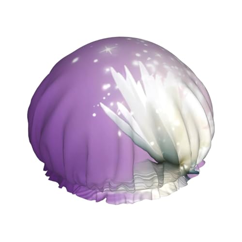 MYGANN Cuffia da doccia impermeabile riutilizzabile a doppio strato con fiore di loto viola con cordino elastico per la pulizia della casa cura del viso doccia