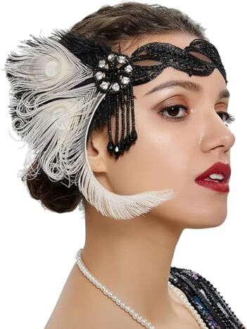 WIndsfinr Fascia per capelli con piume, accessorio per capelli anni '20 con piume e piume anni '50, accessorio per capelli da donna, per matrimoni, tè, feste, cocktail, feste, matrimoni, carnevale, feste