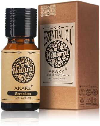 AKARZ Olio essenziale di geranio Oli naturali organici puri di geranio terapeutici premium per la cura della pelle del corpo dei capelli, candela, sapone, fare, fai da te, aroma da massaggio (10 ml)