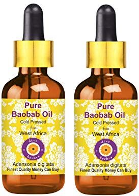 Deve Herbes Pure Organic Baobab Oil (Adansonia digitata) con contagocce in vetro 100% naturale di grado terapeutico pressato a freddo per la cura della persona (confezione da due) 100 ml x 2 (6oz)