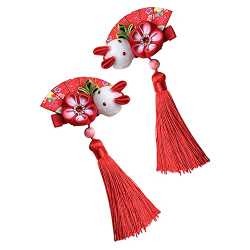 POPETPOP 2 Pz Fermaglio Per a Forma Di Coniglietto in Stile Giapponese Fermaglio Per Hanfu Per Giapponesi Coniglio Lega Di Stoffa e Legno Bastoncino Per Bambino