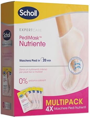 Scholl Pedimask Nutriente 0% Profumi e Coloranti, Maschera Piedi ad Azione Idratante e Rigenerante, 4 Paia di Calzini Idratanti per Piedi Lisci e Morbidi, Tempo di Posa 20 Minuti