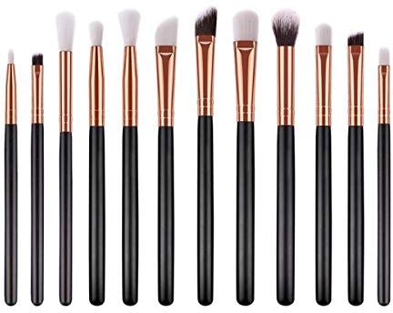 Nologo WSUH Trucco professionale spazzole Kit Legno mano morbida Capelli pennelli cosmetici bellezza trucco strumenti Ombretto pennelli di trucco, 12Pcs (Colore : Nero, Size : One Size)