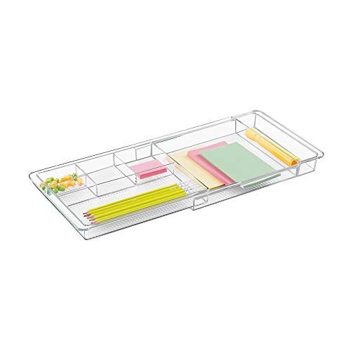 InterDesign iDesign Porta trucchi regolabile, Divisorio cassetti allungabile in plastica, Make up organizer ideale per il bagno, trasparente