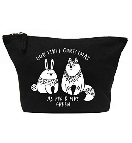 Creative Flox Trousse per trucchi, personalizzabile, motivo: Natale Mr & Mrs