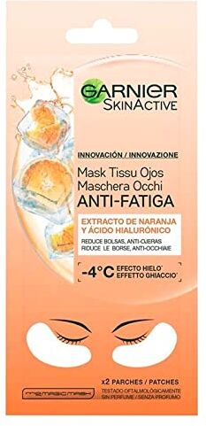 Garnier Maschera occhi in tessuto con acido ialuronico e succo d'arancia, idratante e illuminante, confezione da 4