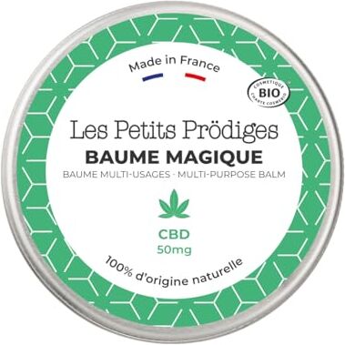 Les Petits Prodiges Balsamo multiuso al CBD, 100 ml, cura nutriente, corpo, viso, labbra e capelli, 100% naturale, prodotto in Francia, qualsiasi tipo di pelle, certificato biologico, confezione riciclabile, motivo: Les