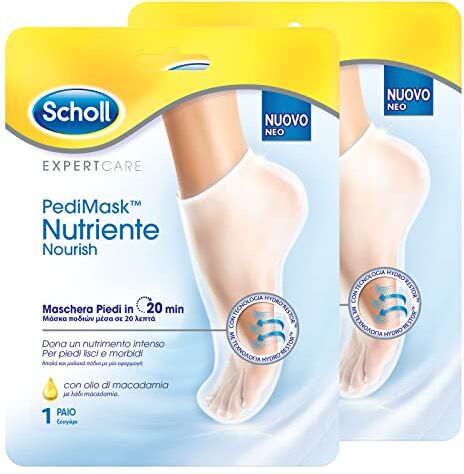 Scholl 2x  Expertcare Pedimask Maschera Piedi Nutriente in Tessuto con Olio di Macadamia 2 Confezioni da 1 Paio