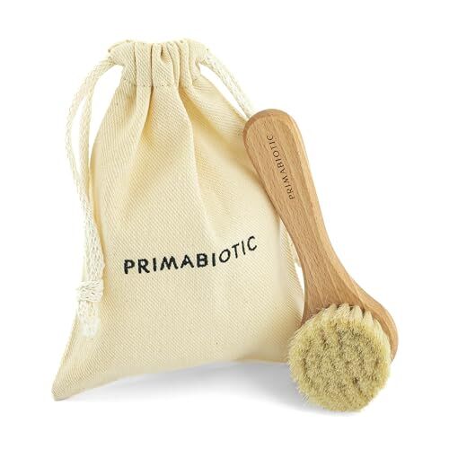 PRIMABIOTIC Spazzola massaggiante viso con sacchetto, prodotto ecologico dalla Polonia, legno di quercia e capelli di capra, per tutti i tipi di pelle, con sacchetto fatto a mano