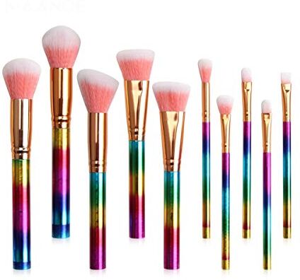 Nologo SNUIX Spazzola di trucco del fondamento della polvere ombretto Lip compone le spazzole Set, 10pz (Colore : 10Pcs Colorful, Size : One Size)