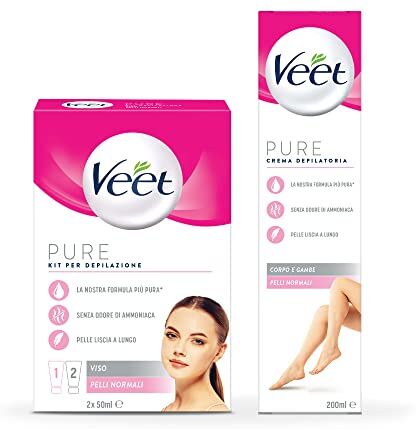 VEET Crema Depilatoria Corpo e Gambe Pelli Normali, 200ml +  Depilazione Viso, Crema Depilatoria e Crema Post Epilazione, 2x 50 ml