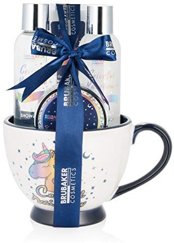 Brubaker Cosmetics 5 pezzi Unicorn Beauty Set Colorful Rainbow con profumo di lavanda alla vaniglia e vaniglia in XXL Coffee Mug Blue White