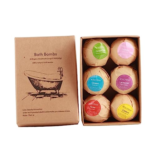 Kcabrtet 6 Pezzi/Set Set Regalo Bombe da Bagno, Bombe da Bagno Fatte a Mano Aromaterapia Rilassamento Idratante Olio Essenziale Spa Bombe da Bagno, Bagnoschiuma Fatto a Mano E Frizzante, Regalo Ideale