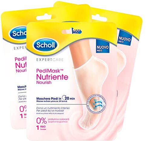 Scholl ExpertCare PediMask Maschera Piedi Nutriente 0% Profumi e Coloranti con Tecnologia Hydro Restor per Piedi Lisci e Morbidi in 20 Minuti 3 Confezioni da 1 Paio di Calzini