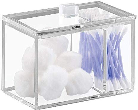 InterDesign iDesign Organizer bagno con coperchio, Elegante porta dischetti struccanti in plastica con 2 scomparti, Pratico porta cotton fioc e organizer cosmetici, trasparente