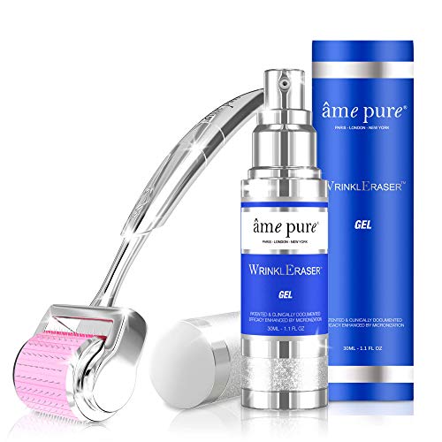 Pure ® WrinklEraser Basic KIT 100% Trattamento Naturale con Micro Aghi per Ringiovanimento Pelle non Chirurgico, Anti Rughe e Pelle Più Tonica (Dermaroller 0.5mm + Gel)