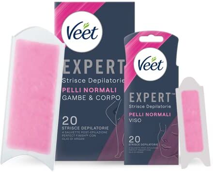 VEET Kit Strisce Depilatorie Pelli Normali Viso Expert 20 + Corpo e Gambe 20