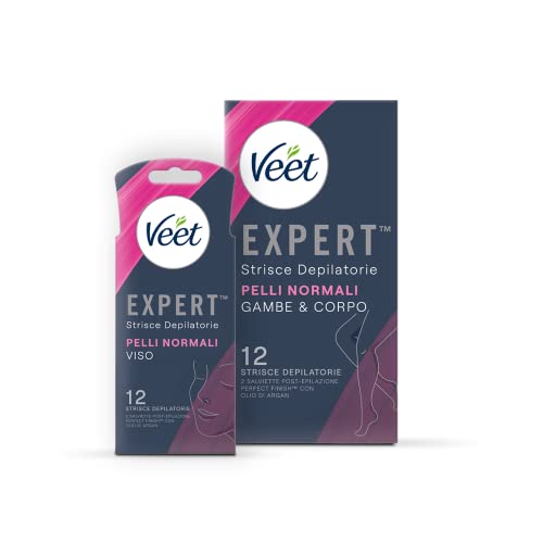 VEET Kit Expert Strisce Corpo Pelli Normali, Confezione da 12 + Strisce Viso