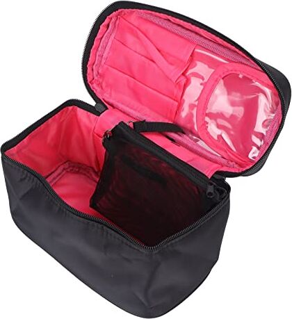 DEWIN Borsa per il trucco Multifunzionale Rosa All'interno Nero Esterno Grande capacità Portatile Moda Portatile Borsa per il trucco in nylon Borsa per il trucco