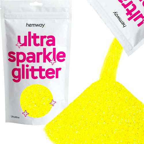 Hemway Ultra Sparkle Glitter ultrafine 1/128" 0.008" 0,2 millimetri (gialla fluorescente) cosmetici sicuri, resina epossidica, Artigianato, matrimoni, decorazioni, arte, bellezza 100g