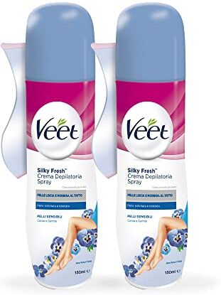 VEET Crema depilatoria Spray Pelli Sensibili 150 ml, per gambe, braccia, ascelle e bikini, 2 confezioni