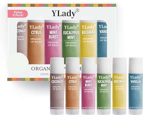 YLady 6Pack Burrocacao Labbra Naturale Lip Balm Set, Balsamo labbra organic Burro di cacao labbra nutriente Idratante Lip Care Balm 6 Gusti (Cocco, Agrumi, Menta, Eucalipto Menta, Miele, Vaniglia)