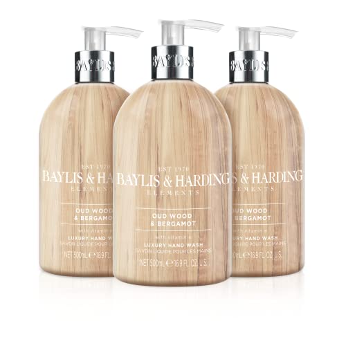 Baylis & Harding Elements Oud Wood & Bergamotto, Lavaggio Mani 500 ml, Confezione da 3, Adatto Ai Vegani