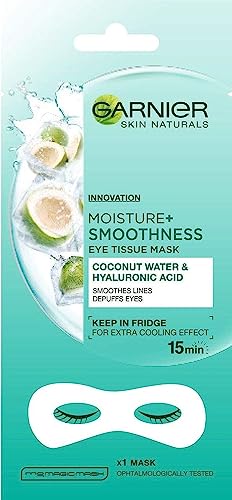 Garnier Skin Naturals Moisture+ Smoothness, maschera per occhi con acqua di cocco e acido ialuronico, 28 g