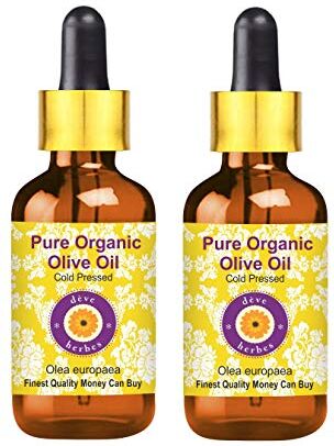 Deve Herbes Olio di oliva biologico puro (Olea europaea) con contagocce in vetro, 100% naturale, terapeutico pressato a freddo, per la cura della persona, confezione da 2, 100 ml x 2 (6 oz)