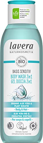 49672 lavera basis sensitiv Body Wash 2in1 Bagnoschiuma con aloe vera biologica e cheratina vegetale deterge delicatamente i capelli e la pelle protegge la flora cutanea senza siliconi vegano -