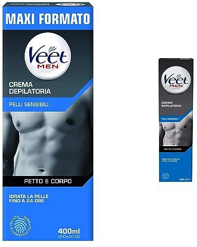 VEET For Men Crema Depilatoria per Uomo Pelli Sensibili, 400 ml, 2 x 200 ml & For Men Pelli Sensibili (Depilazione classica, 1 confezione da 200ml)