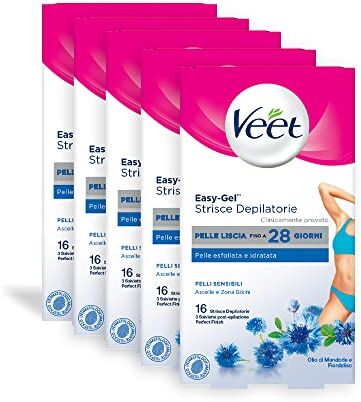 VEET Strisce Depilatorie Ascelle e Bikini per Pelli Sensibili, 5 Confezioni da 16 Strisce, Maxi formato