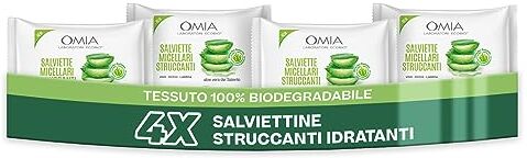 Omia Salviettine Micellari Struccanti Viso Aloe Vera del Salento Eco Bio, Struccante Idratante ed Equilibrante Adatto a Tutti i Tipi di Pelle, Confezione da 4 Pezzi da 20 Salviettine Ciascuno